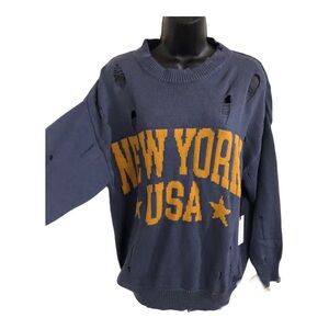 Urban Nation gray distressed oversized New‎ York USA long sleeve sweater size XS